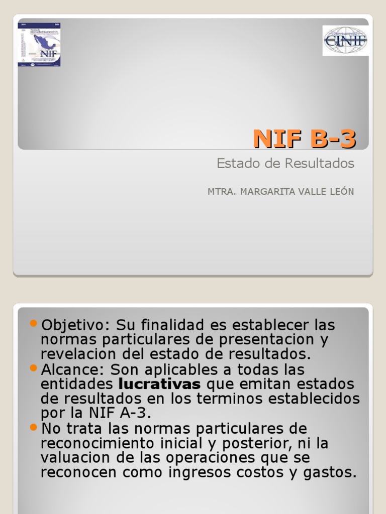 Nif b3 Estado de Resultados Estado de resultados