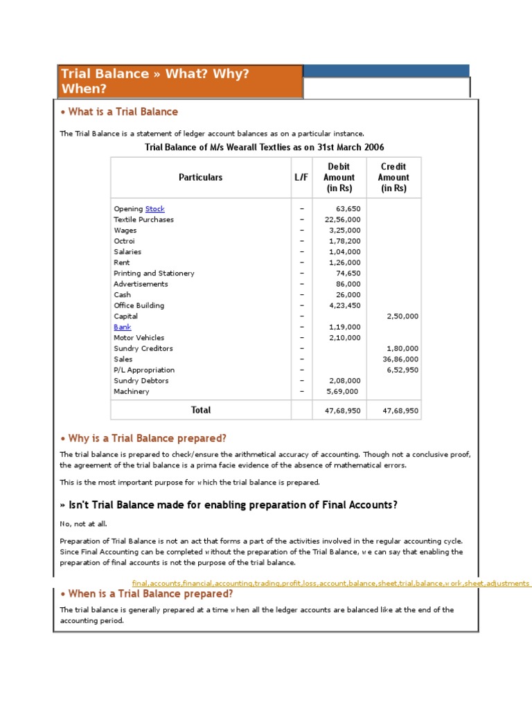 Understanding Trial Balance Preparation | PDF | Debits And Credits ...