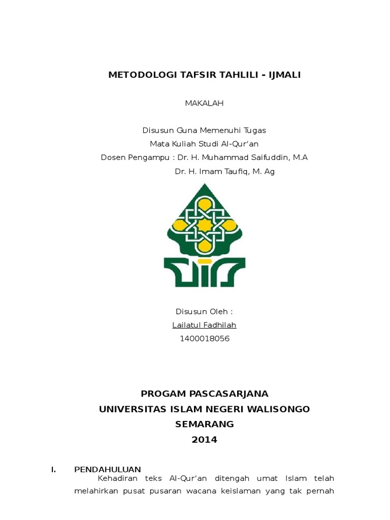 Makalah Revisi Metode Tafsir Tahlili Dan Ijmali