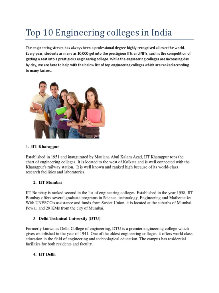 Top 10 Engineering Colleges in India | PDF | Universities And Colleges ...