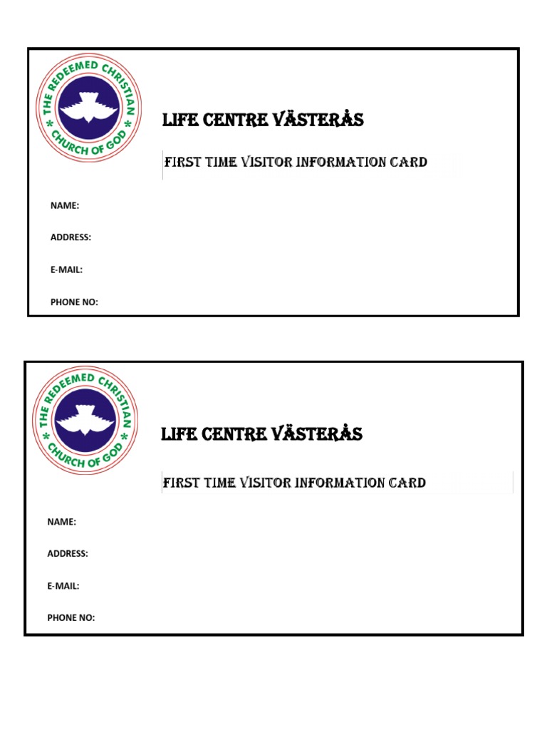Life Centre Västerås: First Time Visitor Information Card | PDF | Law