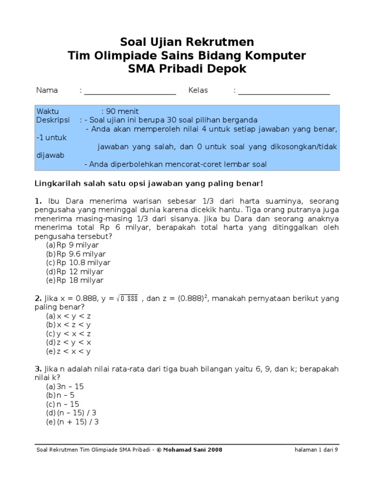 Soal Rekrutmen Tim OSN Komputer