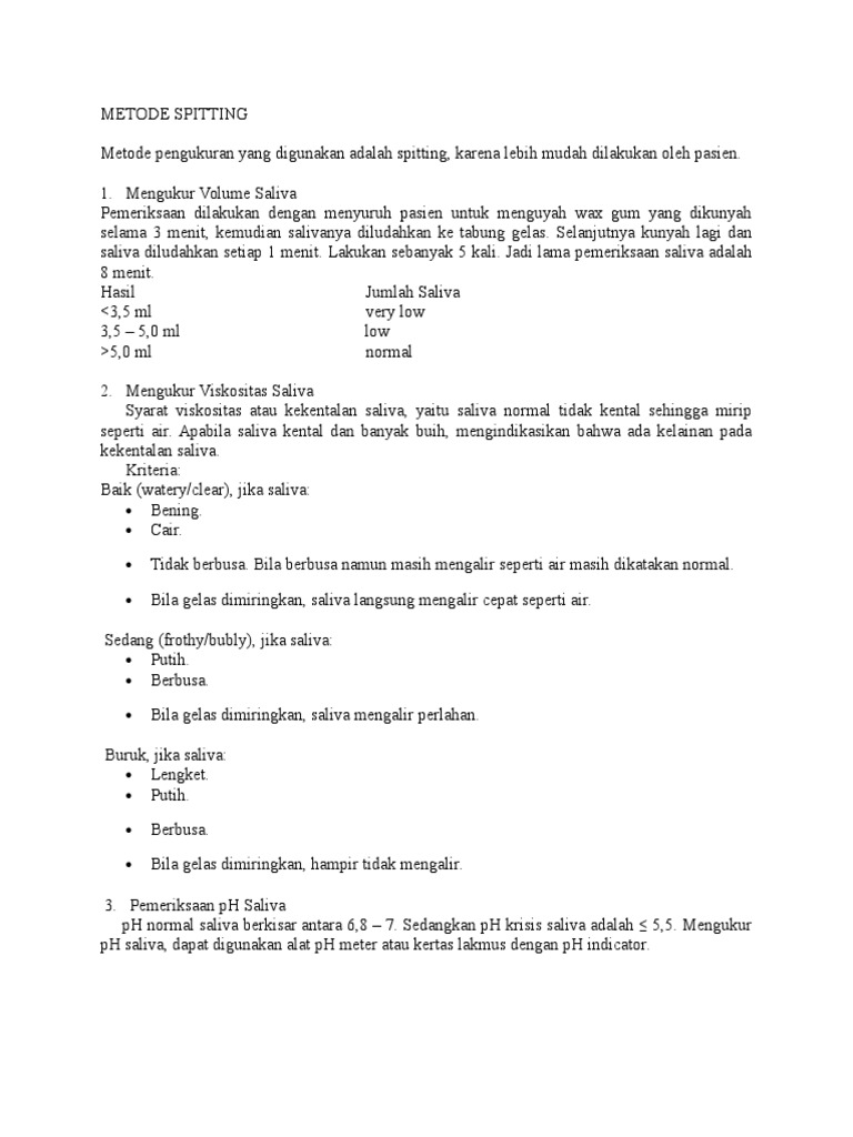Metode Pengukuran Saliva Spitting | PDF | Kesehatan Holistik