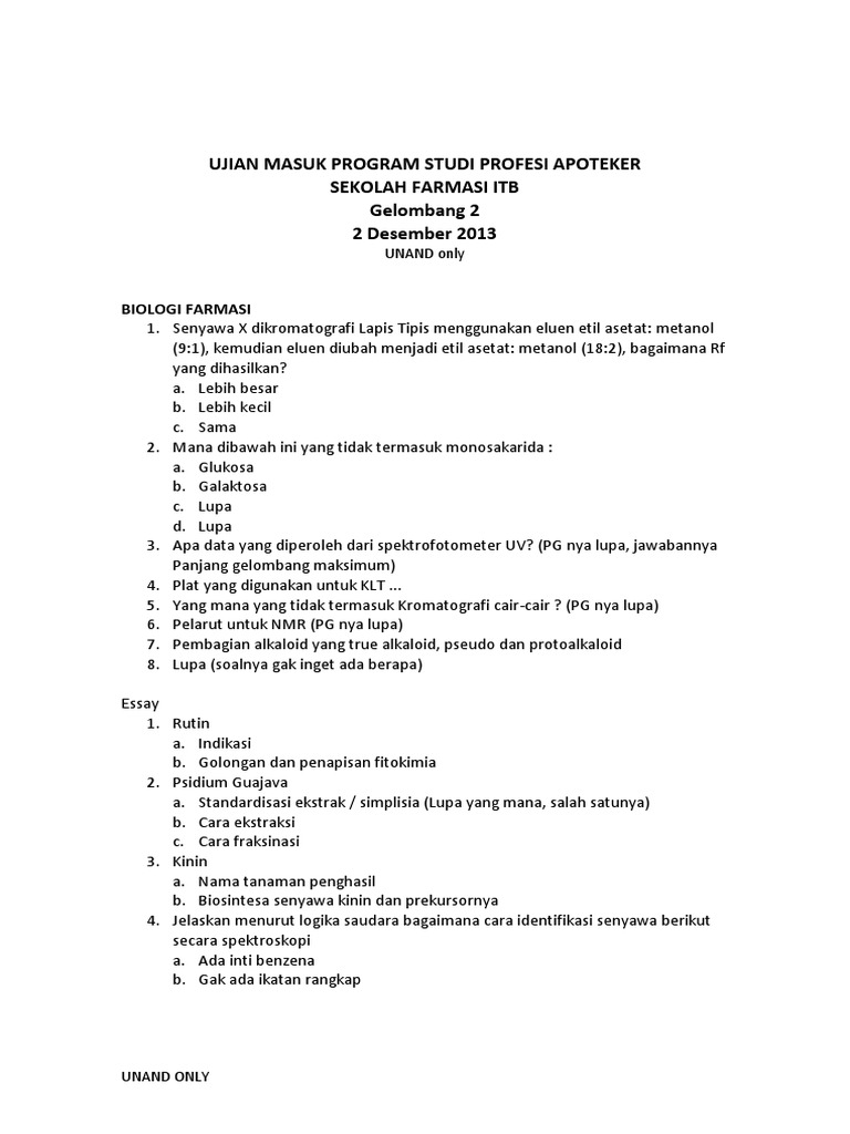 Contoh Soal Biologi Farmasi Guru Paud