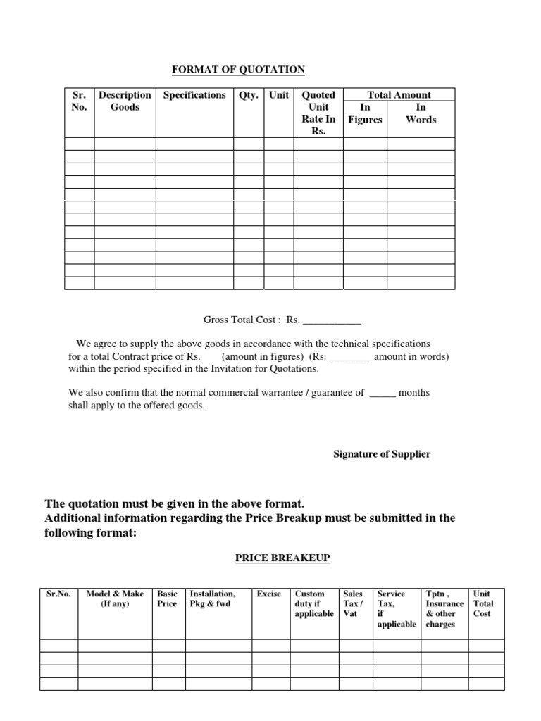 Quotation Format for Supply of Goods | PDF | Finance & Money Management