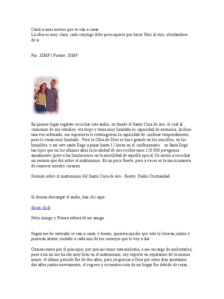 Carta A Unos Novios Que Se Van A Casar Padrino Amor