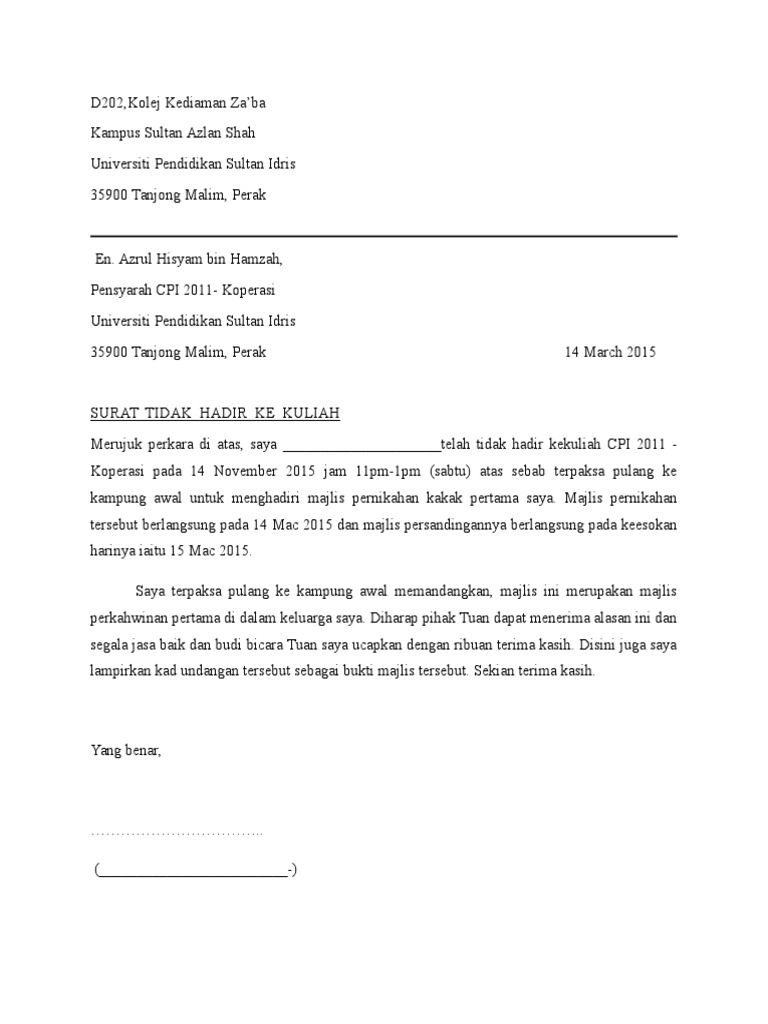 Surat Tidak Hadir Ke Kuliah PDF