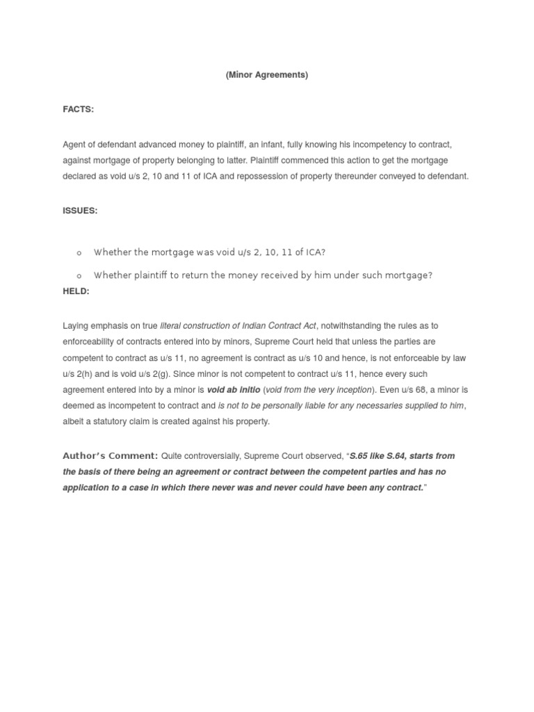 Supreme Court Ruling on Minor's Mortgage | PDF