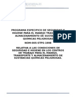 Programa Especifico de Seguridad e Higiene para El Manejo Trasporte y Almacenamiento de Sustancias Químicas Peligrosas