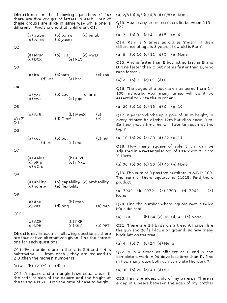Directions: in The Following Questions (1-10) | PDF | Polytopes ...