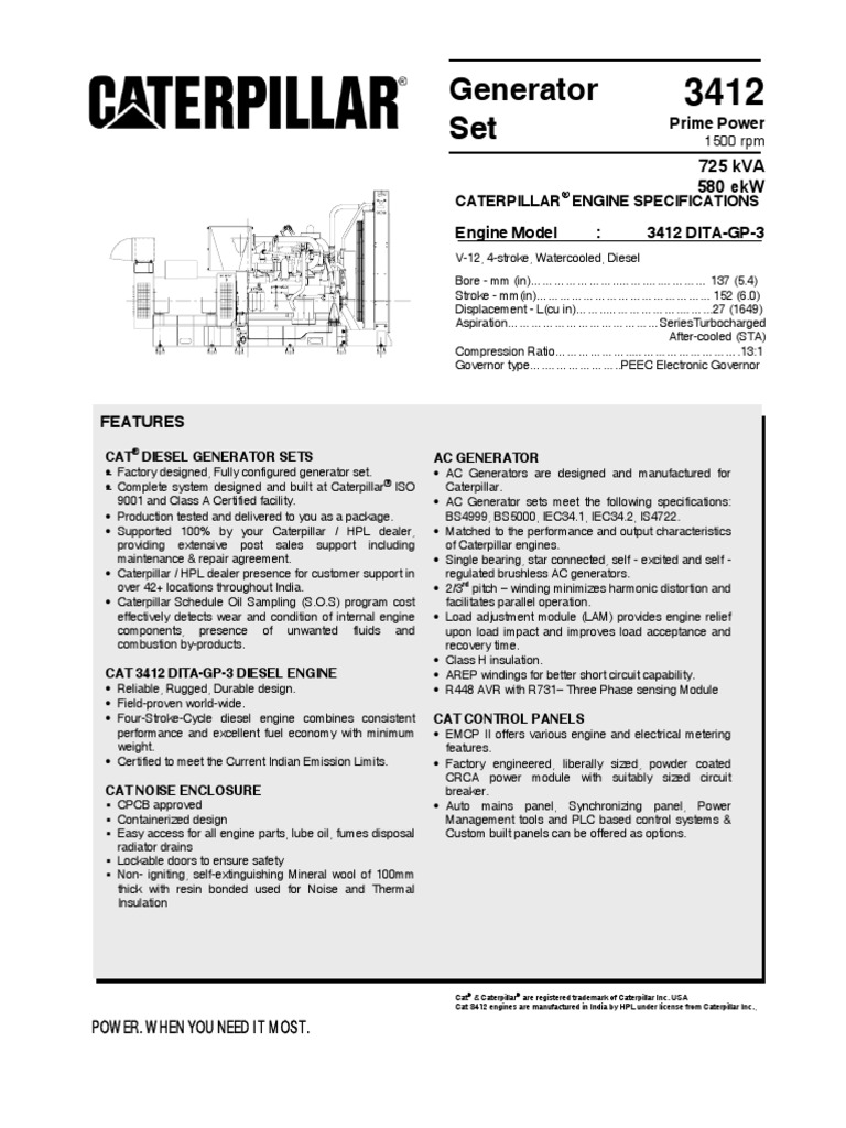 Generator 3412 Set Prime Power Caterpillar Engine Diesel Engine Engines