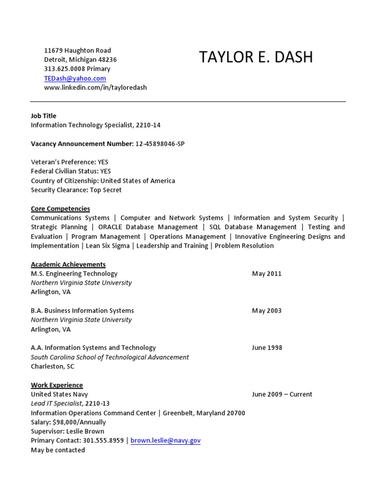Sec Sample Resume It | PDF | Security Clearance | Computer Network