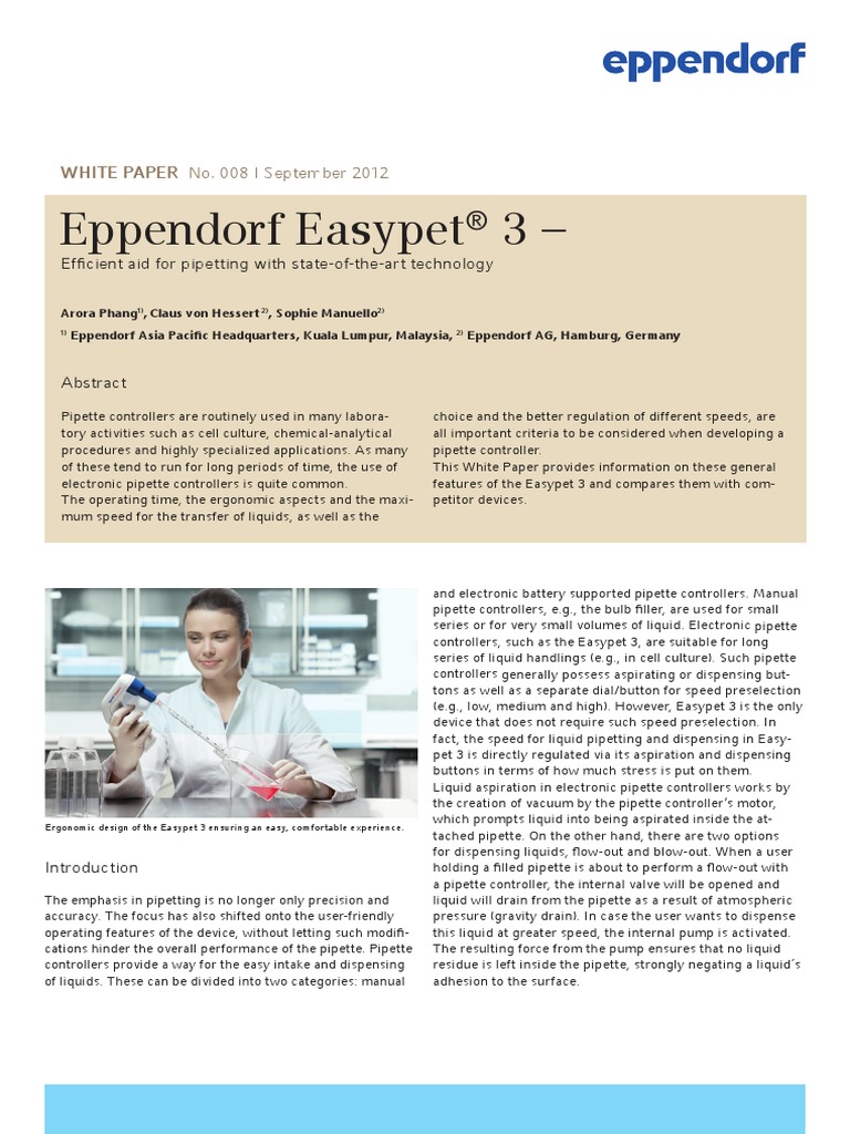 White Paper 008 Eppendorf Easypet® 3 Efficient Aid For Pipetting With