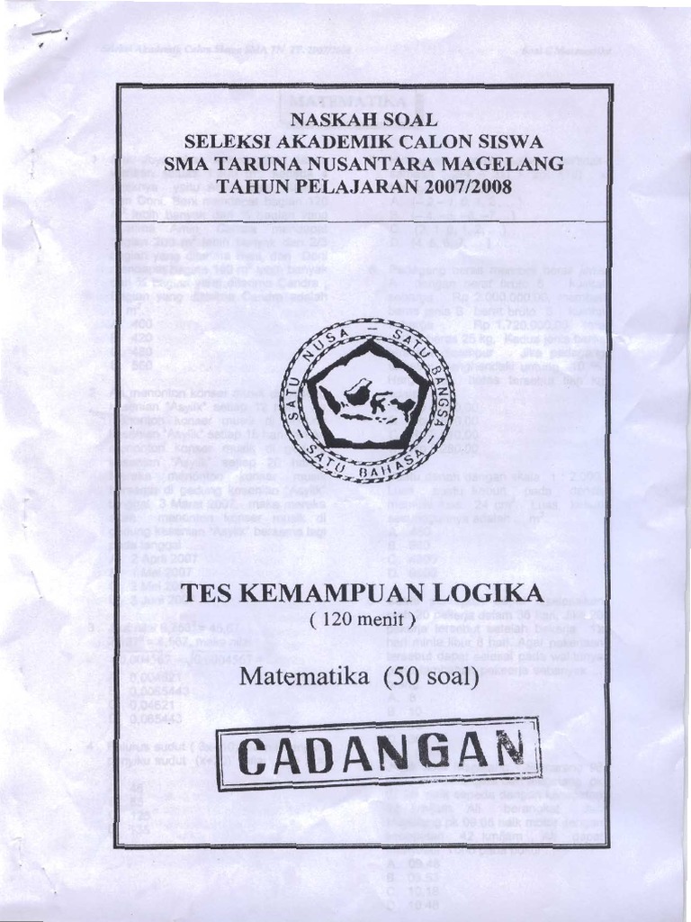 Contoh Soal Tes Akademik Sma Taruna Nusantara