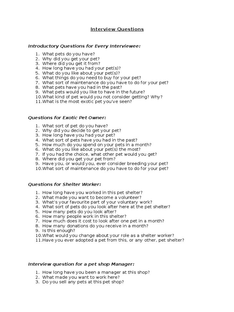 Interview Questions: Introductory Questions For Every Interviewee | PDF ...
