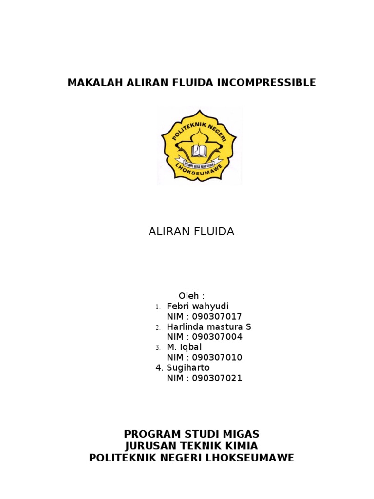 Makalah Aliran Fluida (tak mampu mampat)