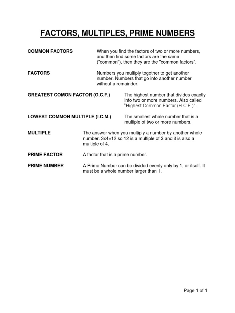 Glossary - Factors Multiples Prime Numbers | PDF | Finance & Money ...