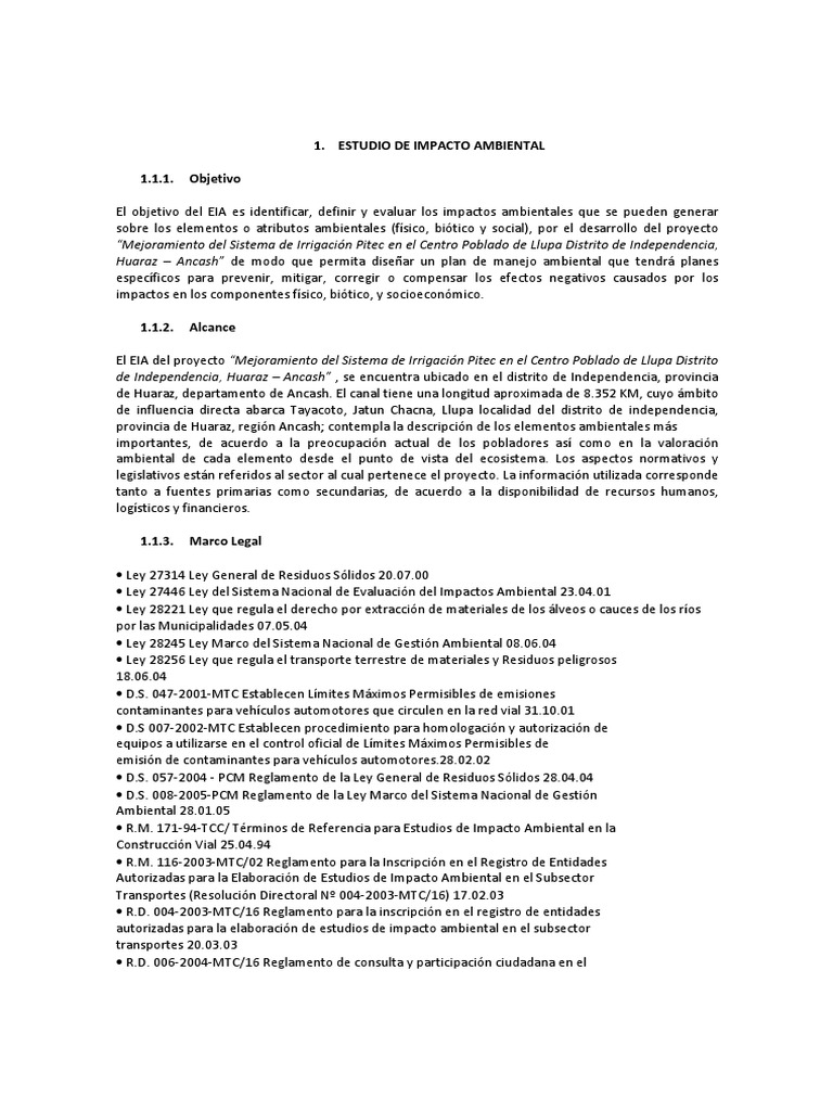 Estudio de Impacto Ambiental en Huaraz | PDF | Degradación ambiental ...