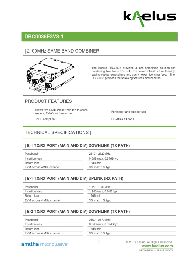 Kaelus DBC0038F3V3-1 Combiner | PDF | Electrical Engineering ...