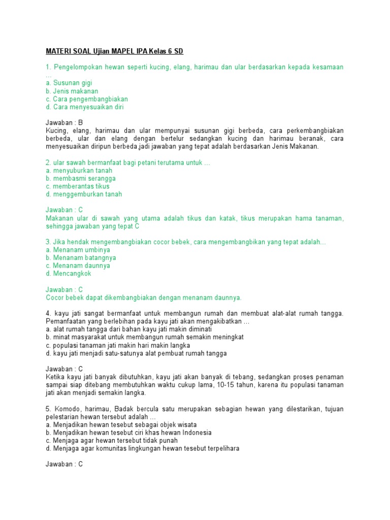 Materi Soal Ujian Mapel Ipa Kelas 6 Sd