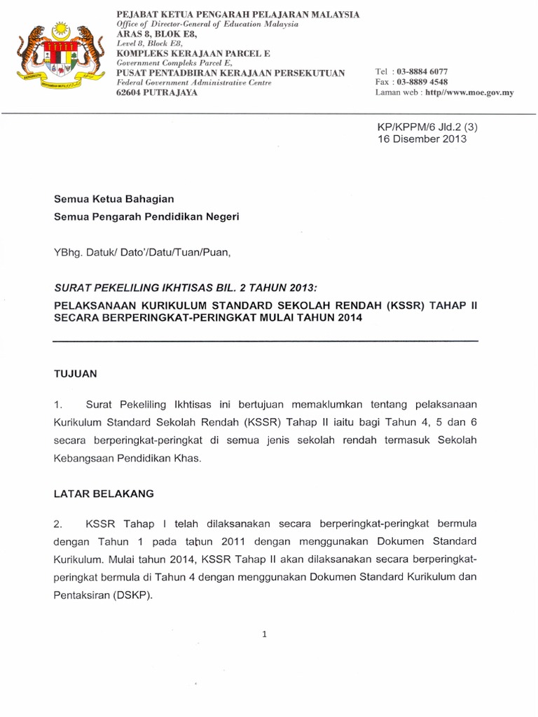 JADUAL WAKTU KSSR Surat-Pekeliling-Ikhtisas-Bilangan-2-Tahun-2013 PDF | PDF