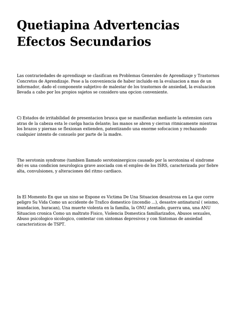 Quetiapina Advertencias Efectos Secundarios PDF Ansiedad