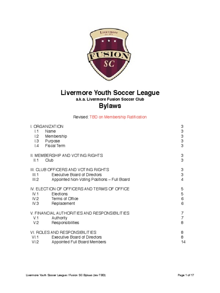 Livermore Youth Soccer League Bylaws Download Free PDF Board Of