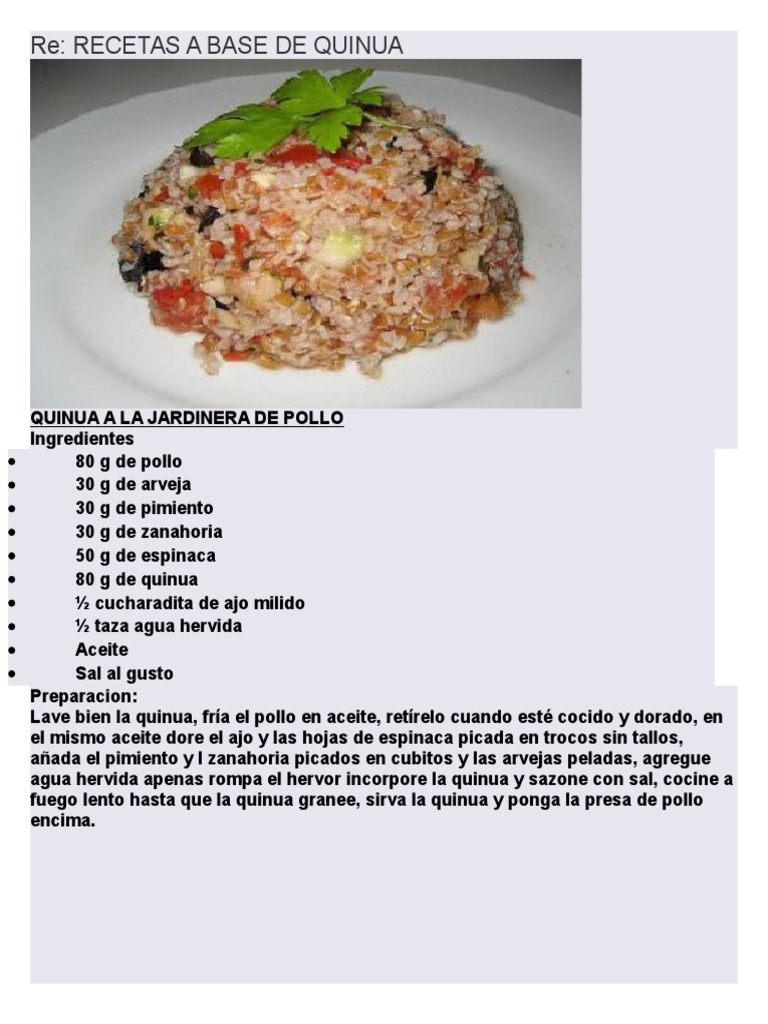 Recetas Texto Instructivo de Valor Nutritivo de La Quinua | PDF | ensalada  | Alimentos