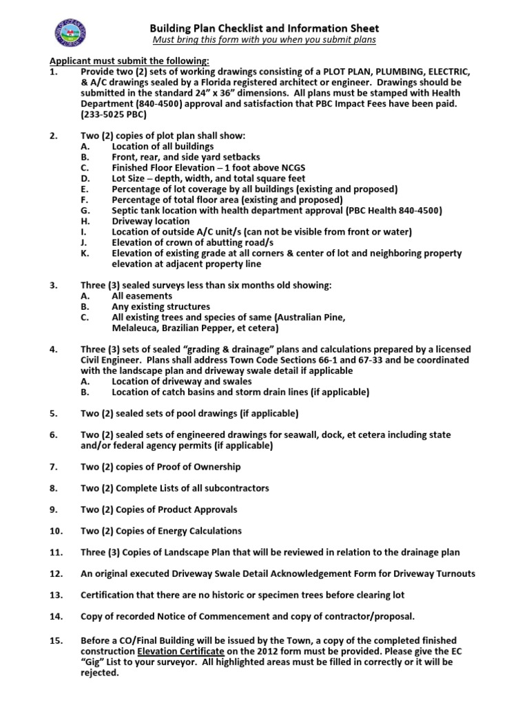 Building Permit Checklist Land Lot Surveying
