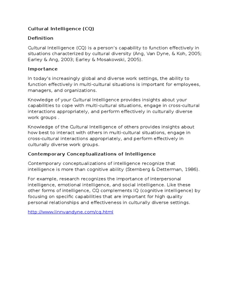 Cultural Intelligence | PDF