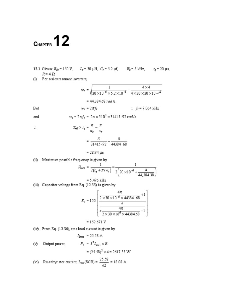MD Singh Power Electronics Solution Manual to Chapter 12 | Power Electronics  | Power Inverter