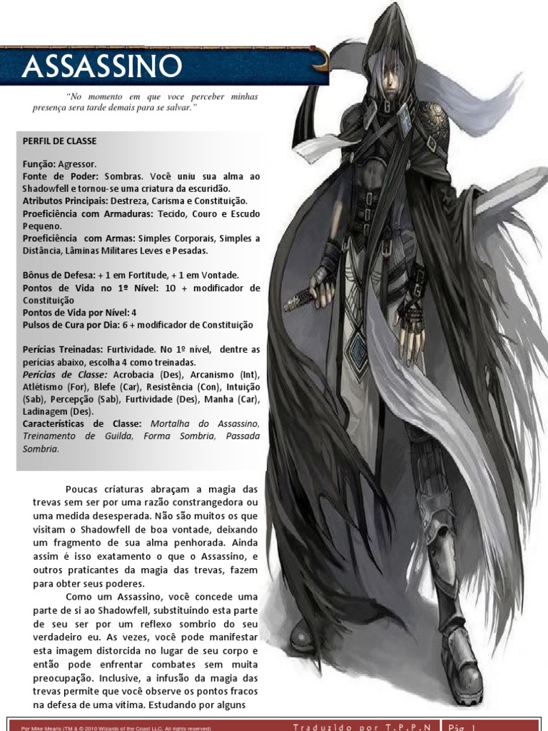 Classe de Personagem Assassino | PDF | Morte | Natureza