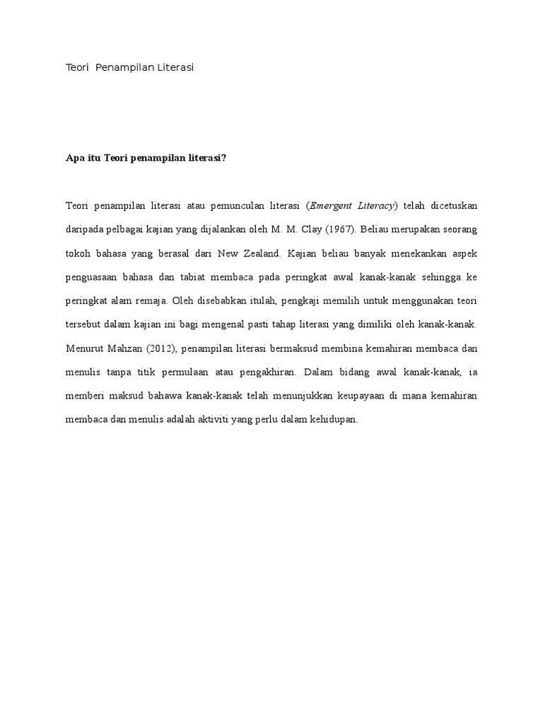 Teori Penampilan Literasi Pdf