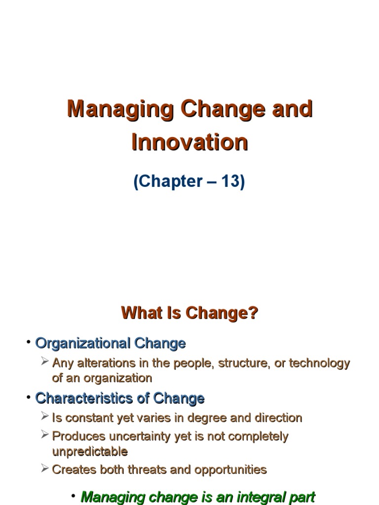 Chap - 13 - Managing Change and Innovation | PDF | Innovation ...