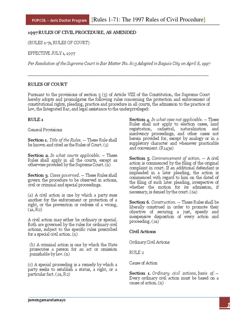 1997 Rules of Civil Procedure [Rules 171] Pleading Lawsuit