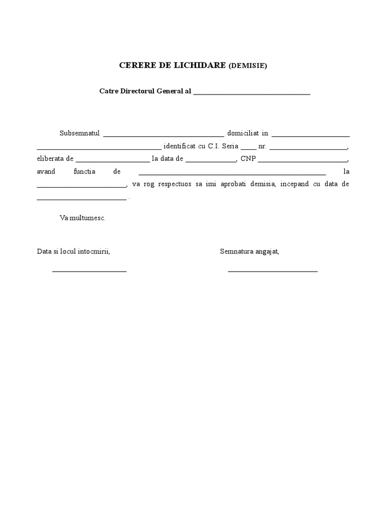 Cerere De Demisie Pdf