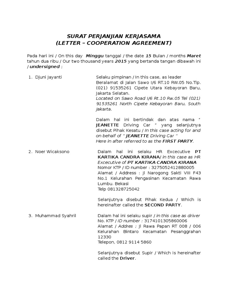 Surat Perjanjian Kerja Doc