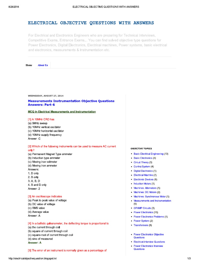 Electrical Objective Questions With Answers PDF