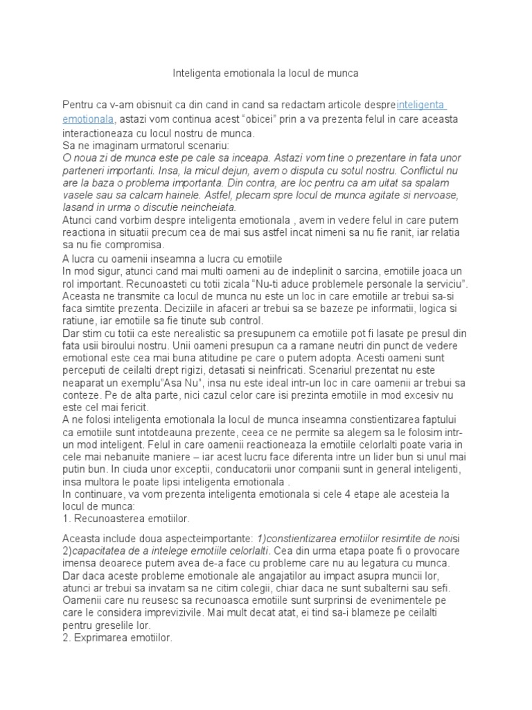 Inteligenta Emotionala La Locul de Munca | PDF