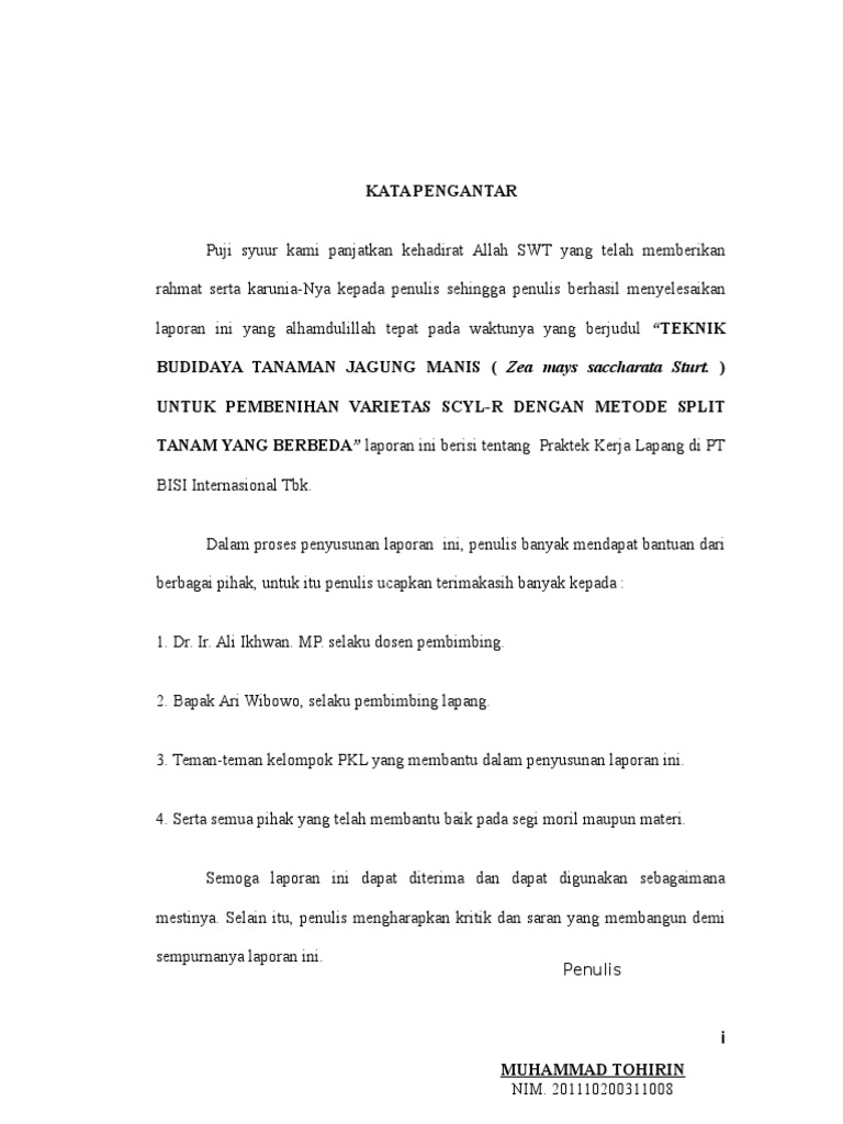 Kata Pengantar Laporan Pkl