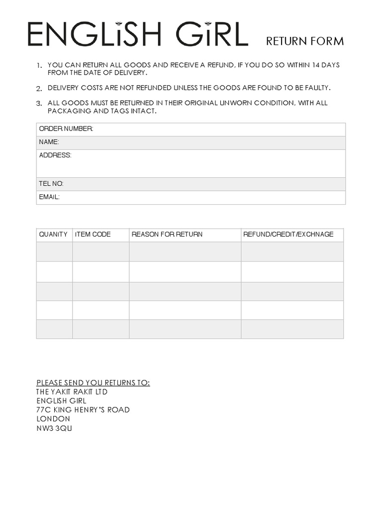 Returns Form | PDF