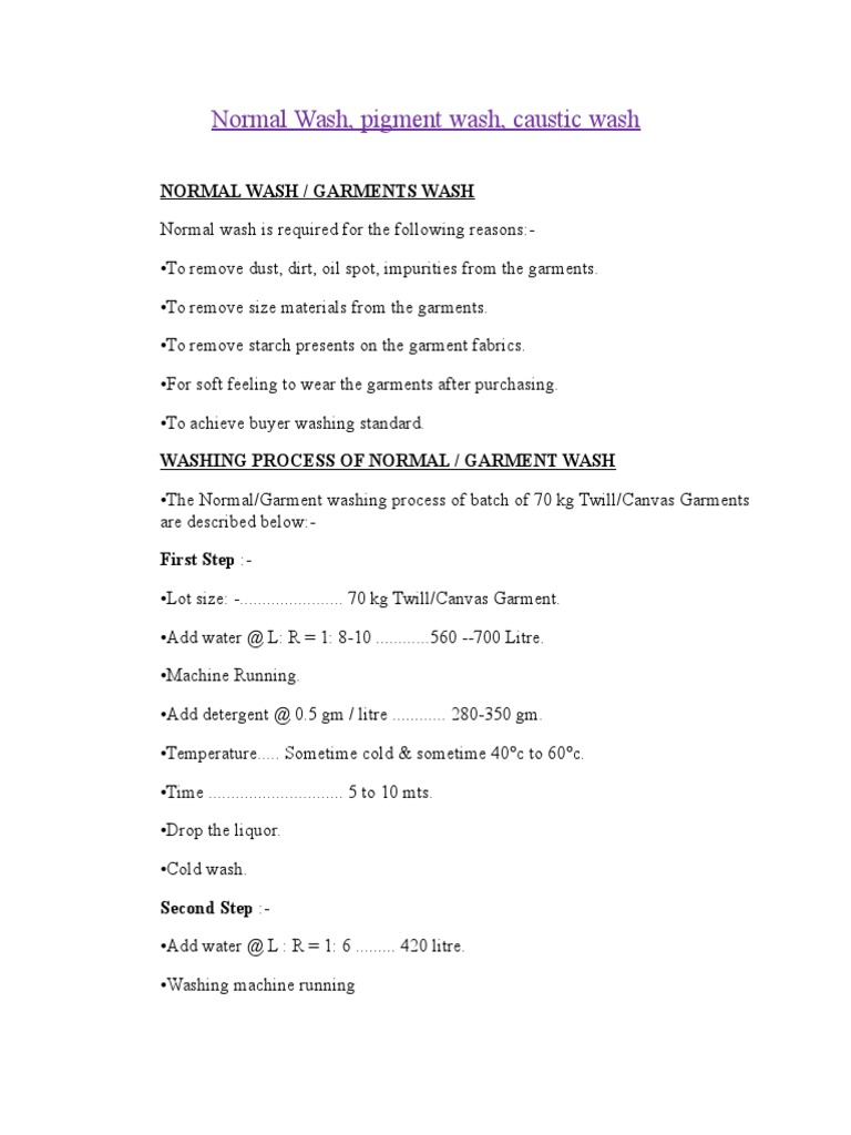 Normal Wash, Pigment Wash, Caustic Wash PDF Sodium Hydroxide Dye