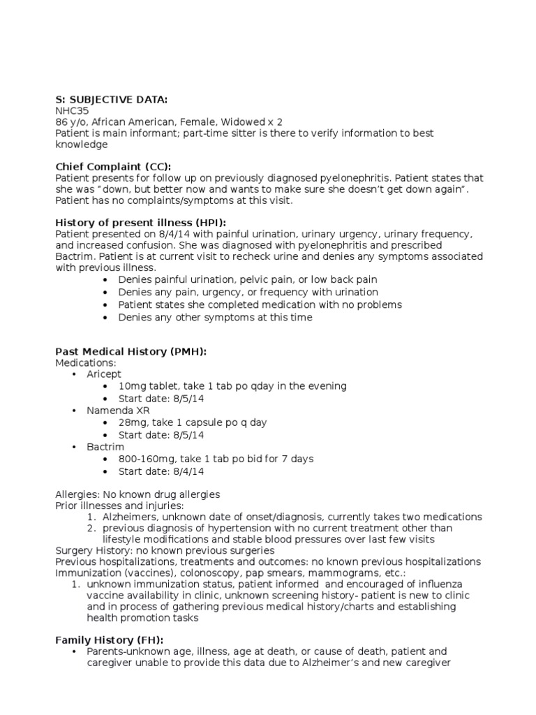 Geriatric Soap Note Urinary Tract Infection Alzheimer s Disease