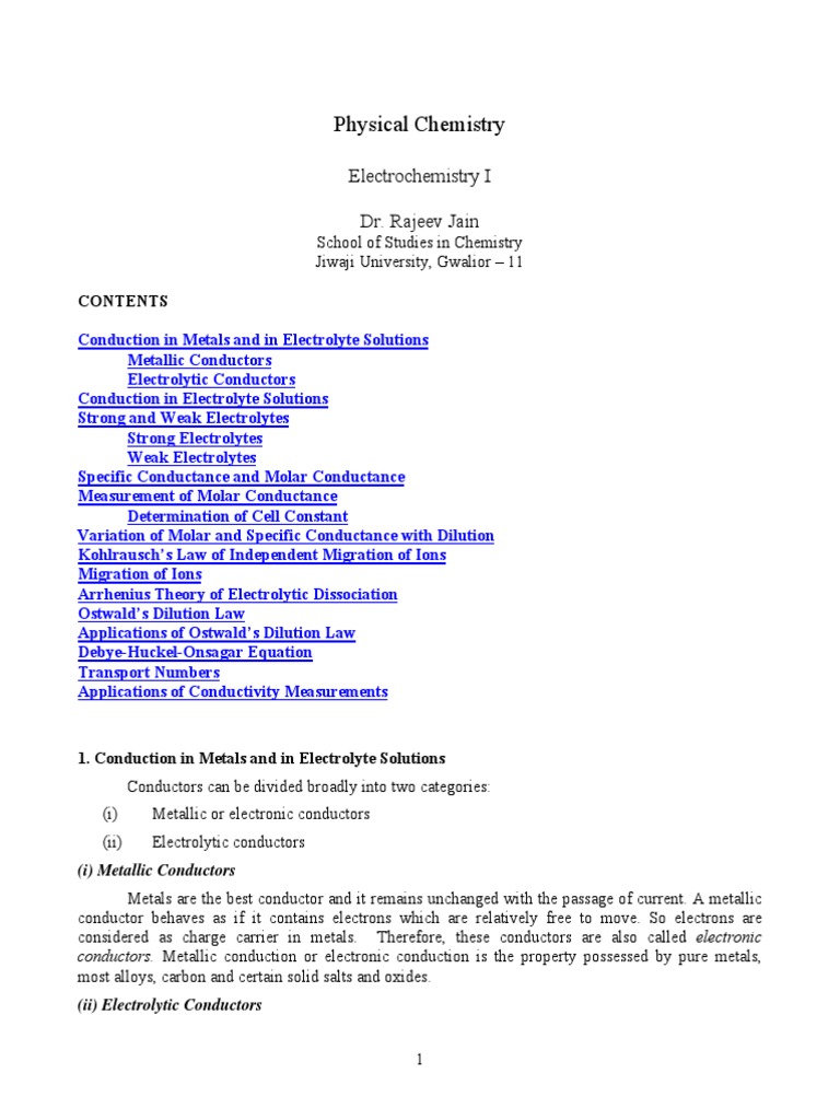 Metallic vs Electrolytic Conductors | PDF | Electrolyte | Dissociation  (Chemistry)
