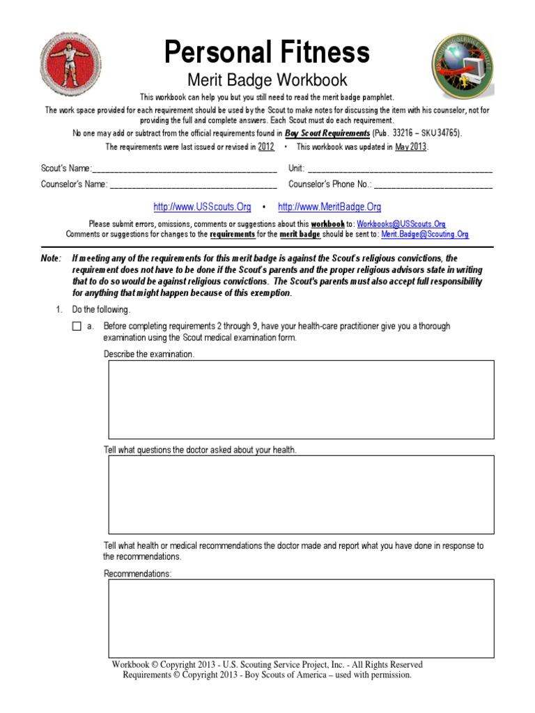 Personal Fitness Workbook Boy Scouts Of America Physical Fitness