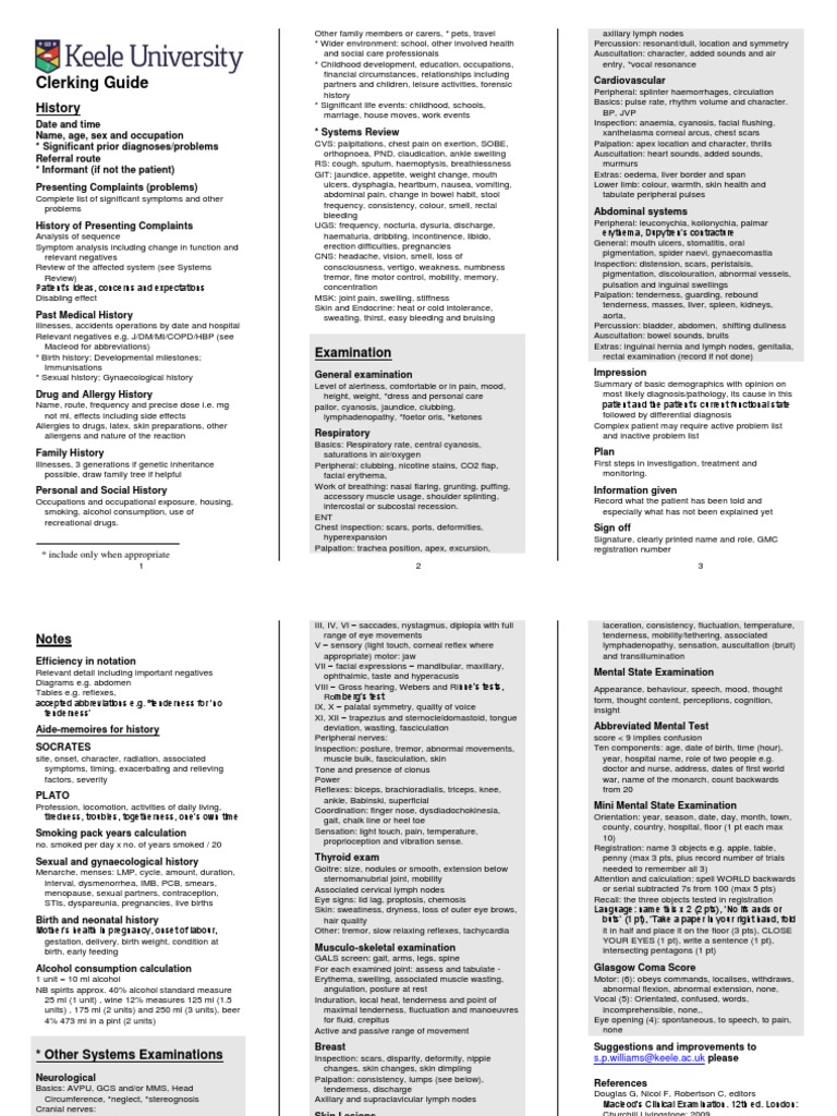 Clerking Guide | PDF | Wellness | Science & Mathematics