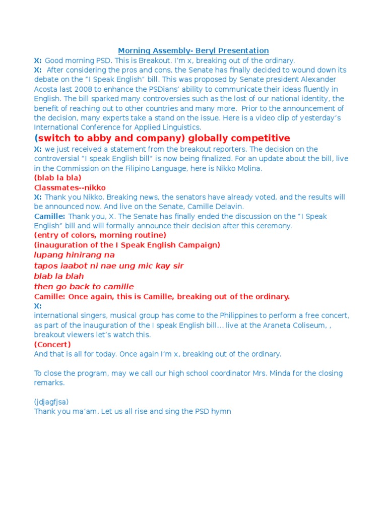Morning Assembly PDF Politics