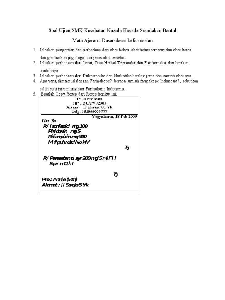 Contoh Soal Tes Masuk Smk Farmasi Asik Belajar