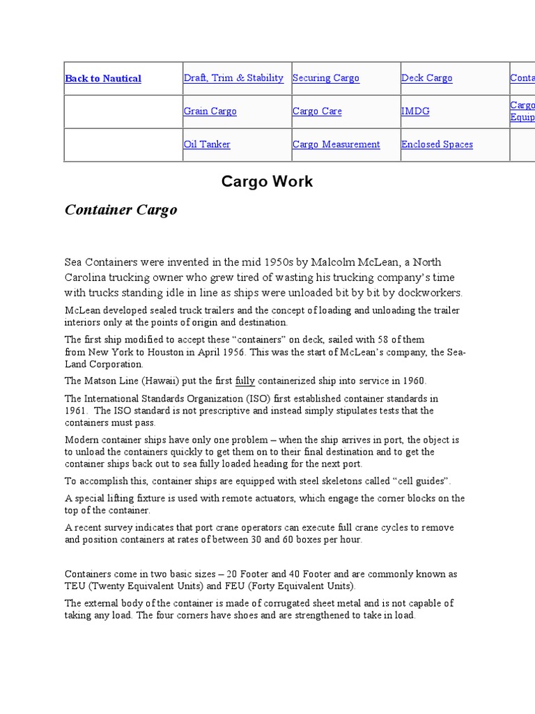 Container Cargo Notes Pdf Containerization Ships