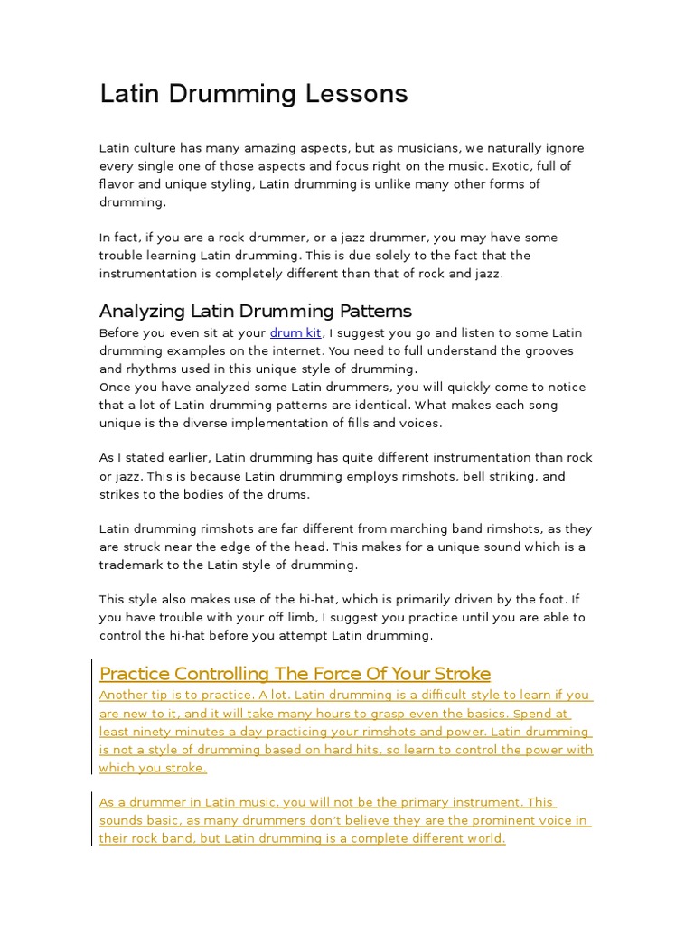 Latin Drumming Lessons PDF Drum Kit Jazz